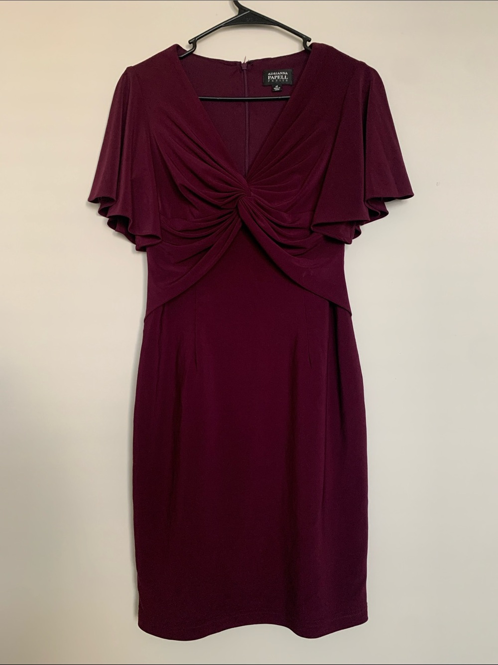 Adrianna Papell Plum Knot-Front Flutter Sleeve Midi Dress